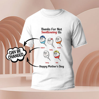 Flat-lay of personalised tadpole t-shirt with custom name tag and humorous engraving — perfect engraved gift or party favour for Mum
