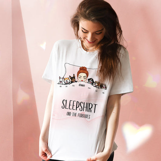 Front view of custom dog engraved t-shirt — personalised furbabies sleepshirt with pet photo and name, ideal personalised pet gift
