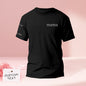 Personalised embroidered T-shirt front with coloured name and custom quote — ideal custom couples tee Mother's Day gift