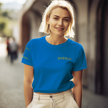 White personalised embroidered T-shirt with delicate motif and name — thoughtful Mother's Day or anniversary keepsake
