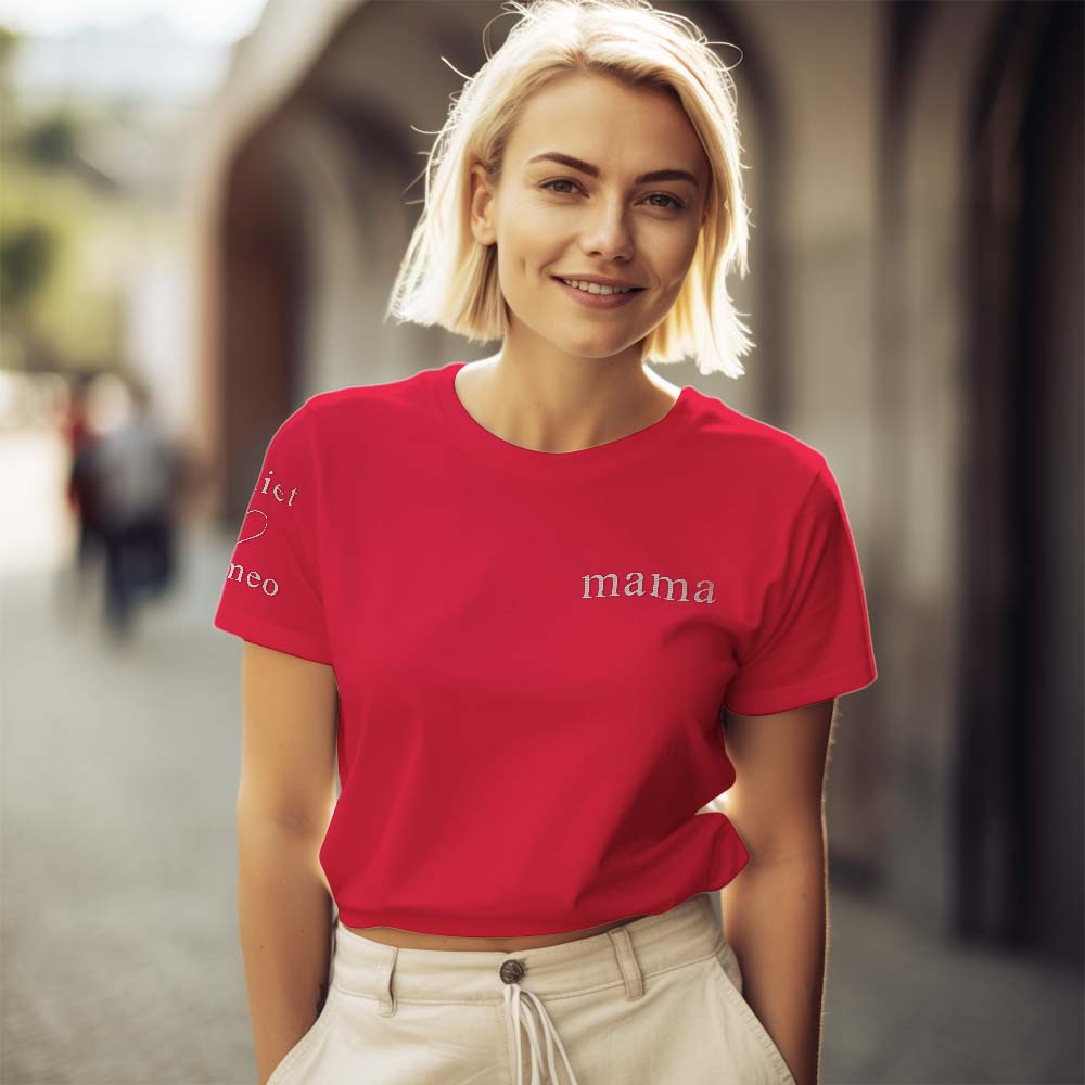 Personalised Embroidered T-shirt - Custom Couples Tee Mother's Day Gift