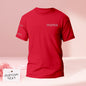 Embroidery machine at work stitching a custom name on a T-shirt — handcrafted personalised embroidered T-shirt process