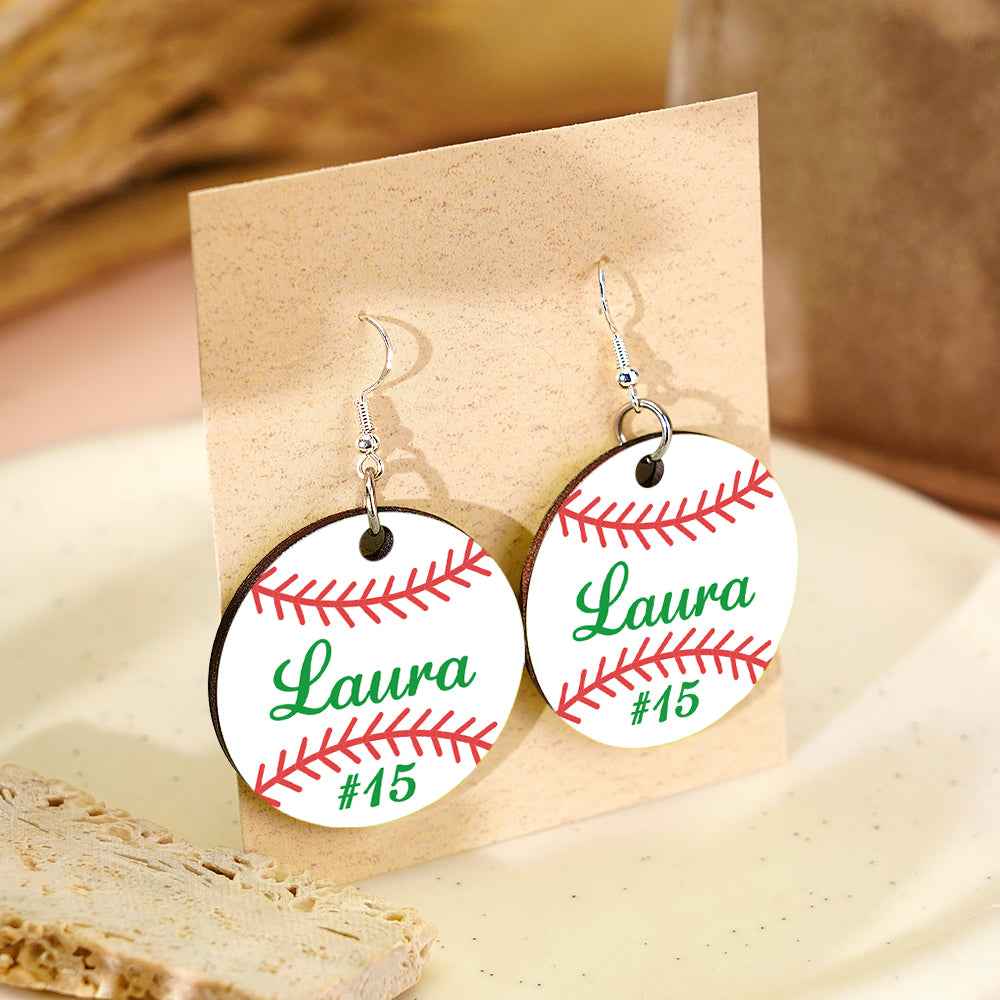Personalized Baseball Softball Wooden Earrings Birthday Anniversary Gift for Sports Lover