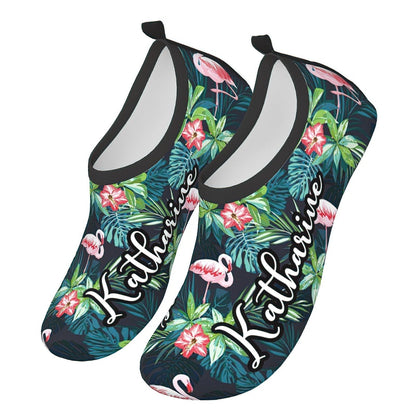 Side view of customised water shoes showing breathable stretch upper and practical heel pull‑strap – ideal personalised pool and beach footwear