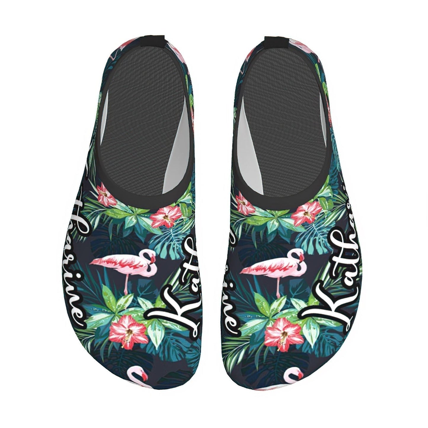 Close‑up of anti‑slip rubber sole on personalised aqua socks highlighting flexibility and protection for rocky beaches and poolside