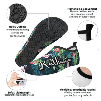 Flexible, quick‑dry personalised water shoes folded to show breathable fabric and easy on/off design – perfect as custom name swim shoes