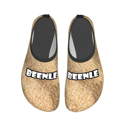 Top view of custom name swim shoes showing fast‑draining, breathable upper and snug fit for water parks and pool use