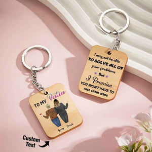 Cartoon Sister Image Wooden Keychian Custom Engraved Back View Keychain For Friend
