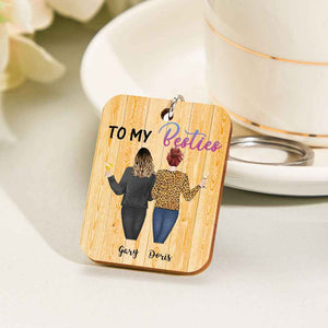 Cartoon Sister Image Wooden Keychian Custom Engraved Back View Keychain For Friend