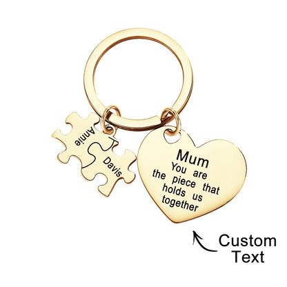Personalised puzzle heart keyring presented in an elegant gift box — ready-to-give custom Mother's Day present