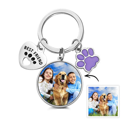 Gift-ready personalised photo keyring presented as a thoughtful custom dog gift — ideal for graduations, thank-you presents and special occasions