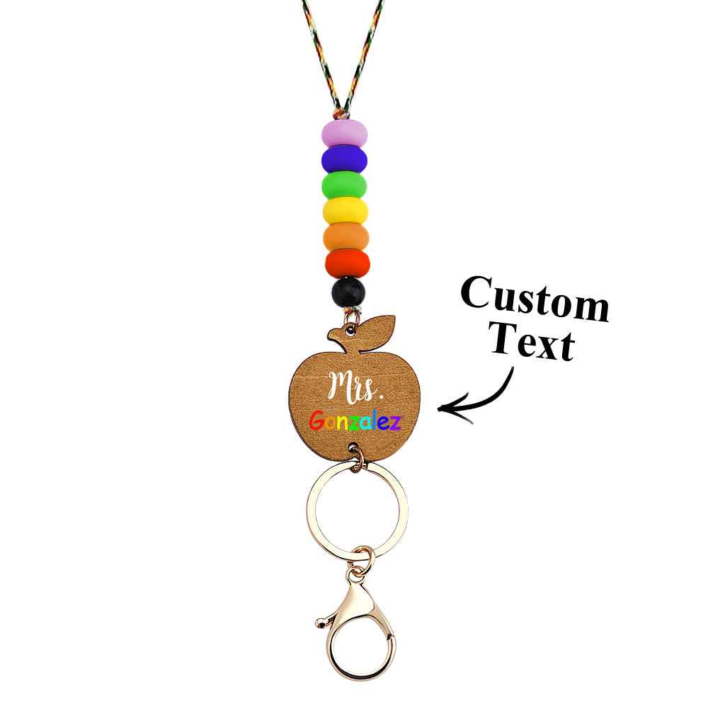 Personalized Wooden Apple Lanyard with Keychain Id Badges Gift for Teachers Back to School Gift