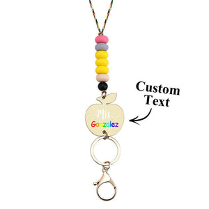 Personalized Wooden Apple Lanyard with Keychain Id Badges Gift for Teachers Back to School Gift