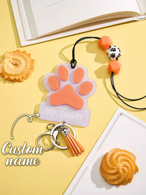 Personalized Glitter Paw ID Badge Lanyard with Text Beads Tassels Badge Lanyard Gift for Teacher Pet Lover
