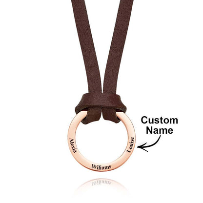 Front View of Engraved Name Pendant with PU Leather Cord
