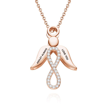 Personalised Engraved Name Wings & Infinity Necklace in Copper