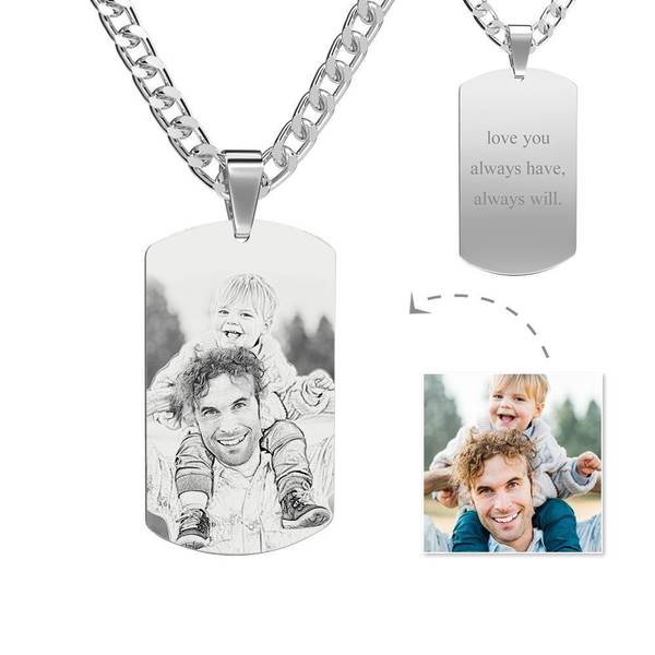 Personalised Engraved Photo Necklace for Men - Stainless Steel Gift for Dad