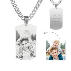 Personalised Engraved Photo Necklace for Men - Stainless Steel Gift for Dad