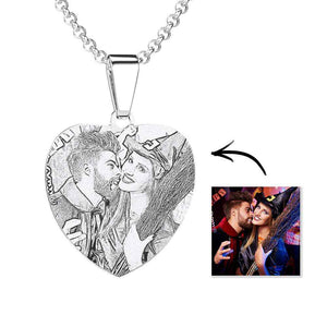 Women's Heart Photo Engraved Tag Necklace with Engraving Stainless Steel