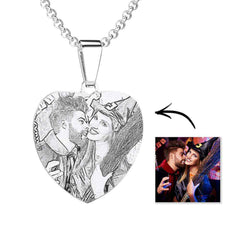 Women's Heart Photo Engraved Tag Necklace with Engraving Stainless Steel