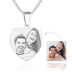 Women's Heart Photo Engraved Tag Necklace with Engraving Stainless Steel