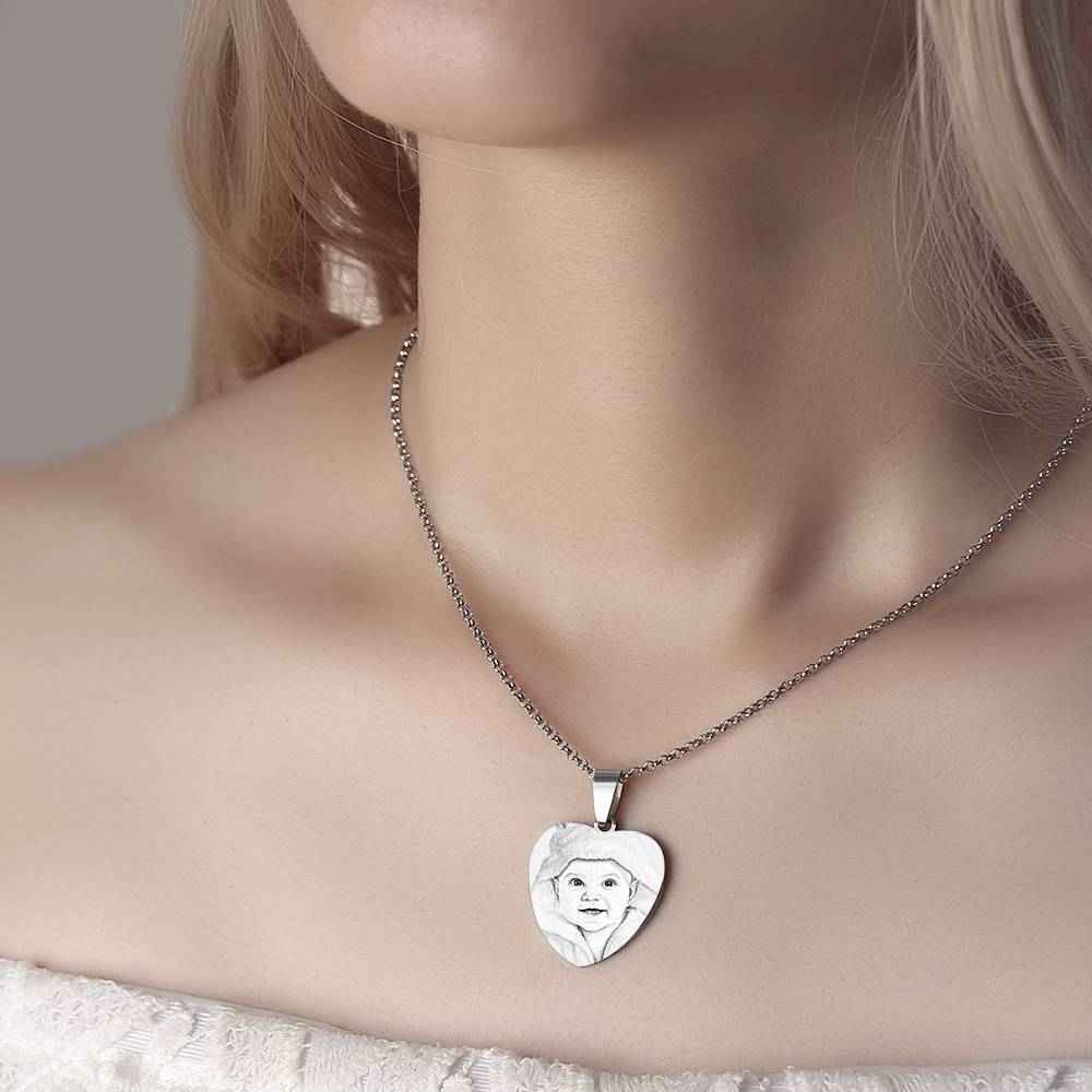 Engraved Heart Tag Necklace Custom Stainless Steel Photo Necklace