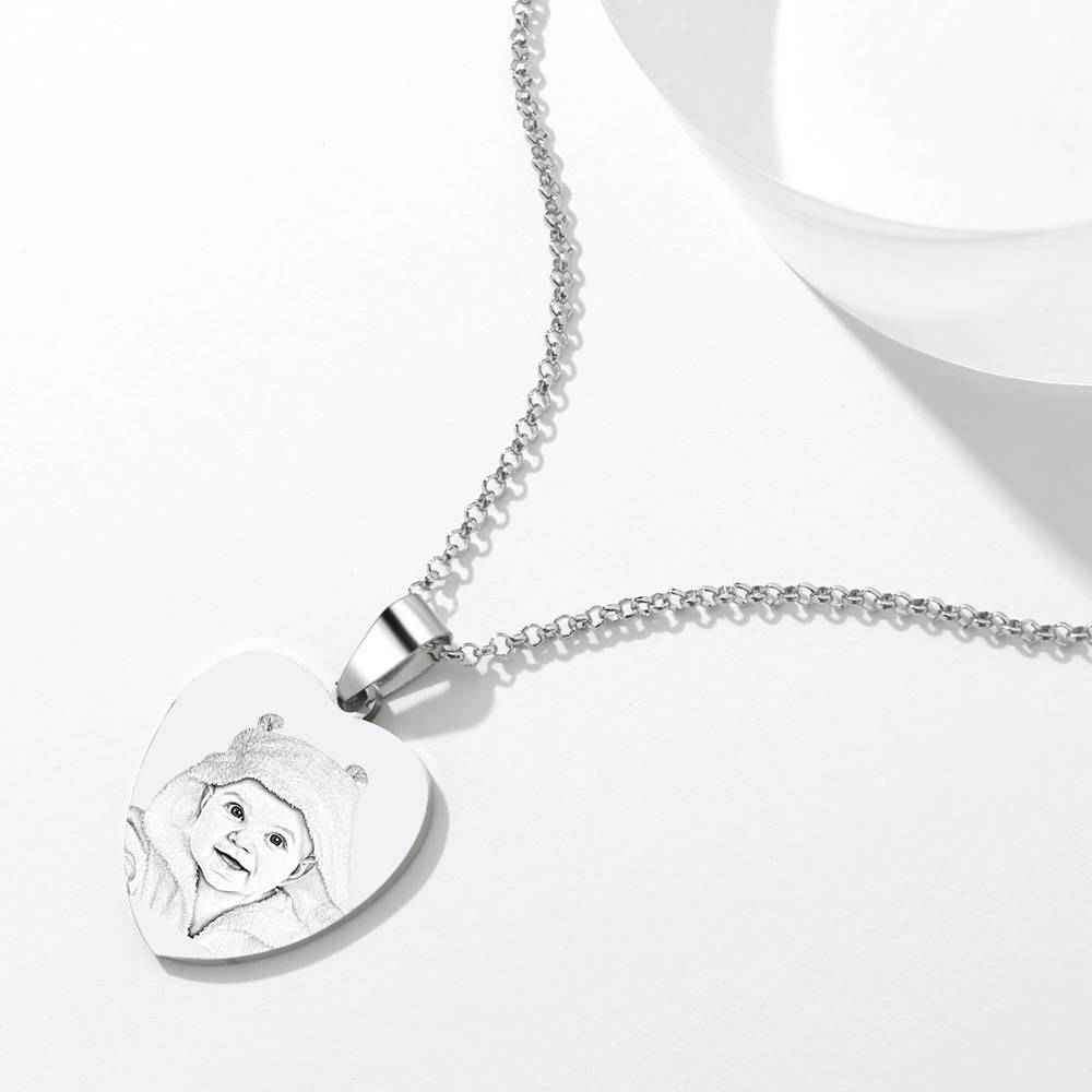 Engraved Heart Tag Necklace Custom Stainless Steel Photo Necklace