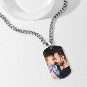 Men's Photo Tag Necklace with Engraving Stainless Steel
