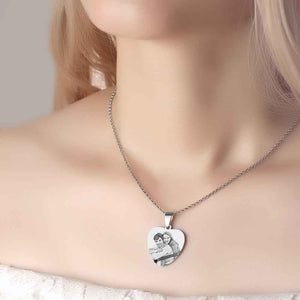Heart Photo Calendar Engraved Tag Necklace With Engraving Stainless Steel Gifts for Her