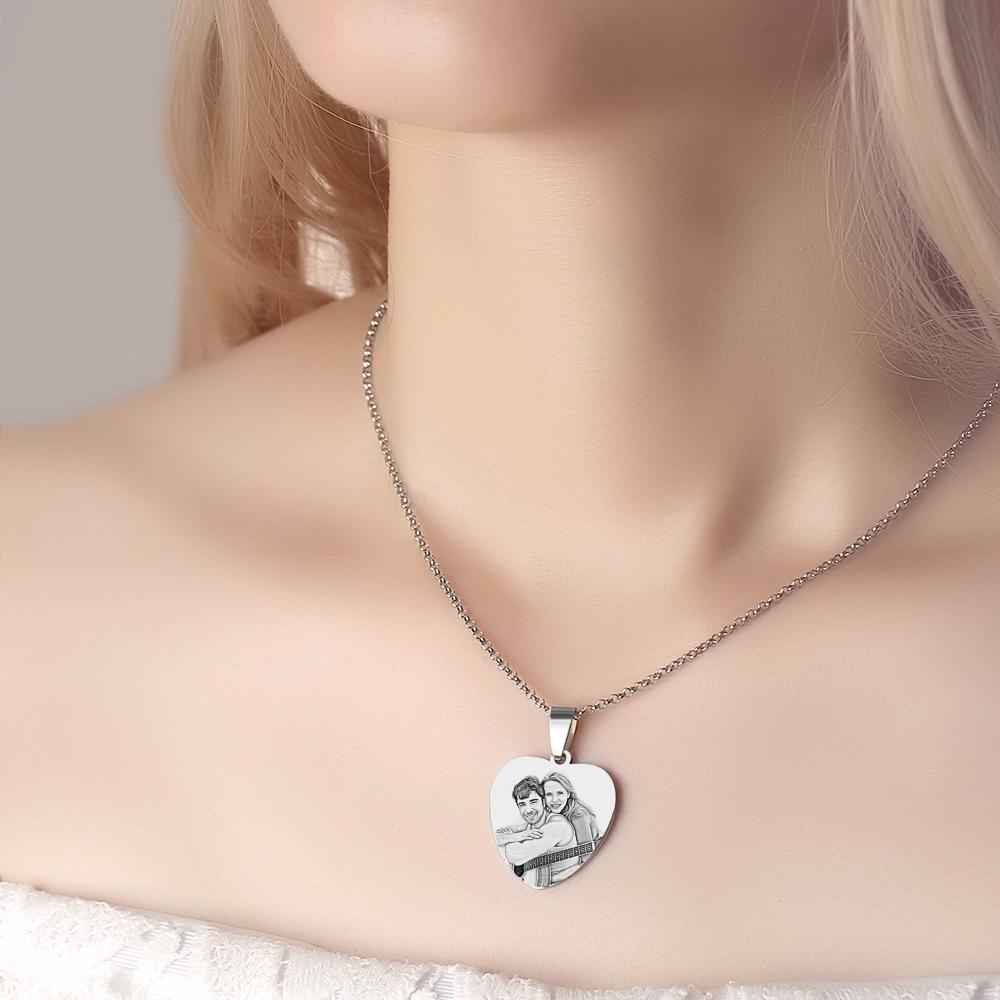 Heart Photo Calendar Engraved Tag Necklace With Engraving Stainless Steel Gifts for Her