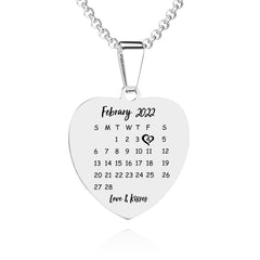 Personalised Heart Photo Calendar Necklace with Engraved Tag - Stainless Steel Gift for Her