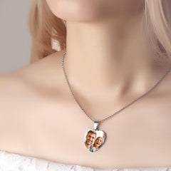 Personalised Heart Photo Calendar Necklace with Engraved Tag - Stainless Steel Gift for Her