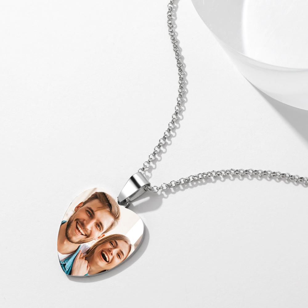 Personalised Heart Photo Calendar Necklace with Engraved Tag - Stainless Steel Gift for Her