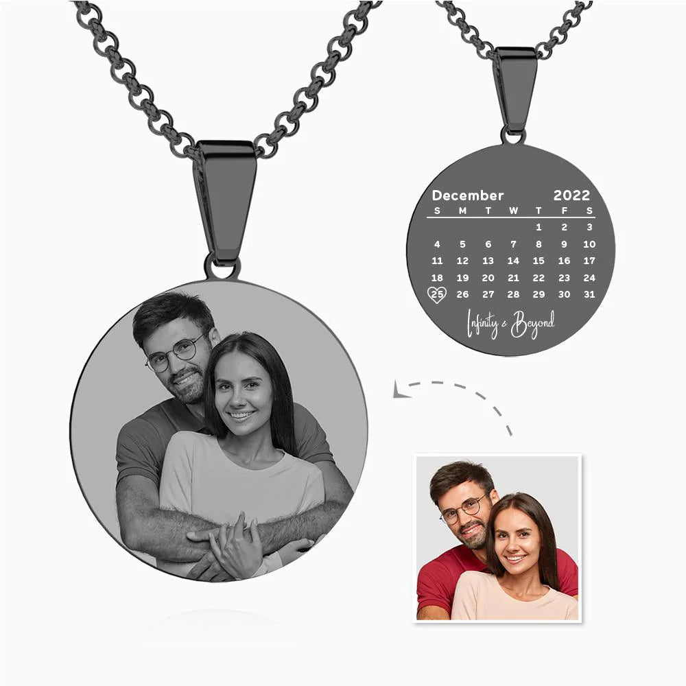 Personalised Black Filter Photo Necklace | Romantic Stainless Steel Valentine's Gift For Couples