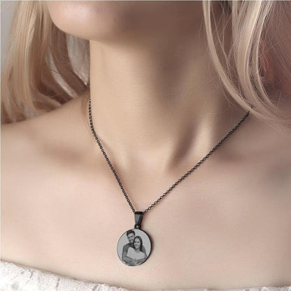 Personalised Black Filter Photo Necklace | Romantic Stainless Steel Valentine's Gift For Couples