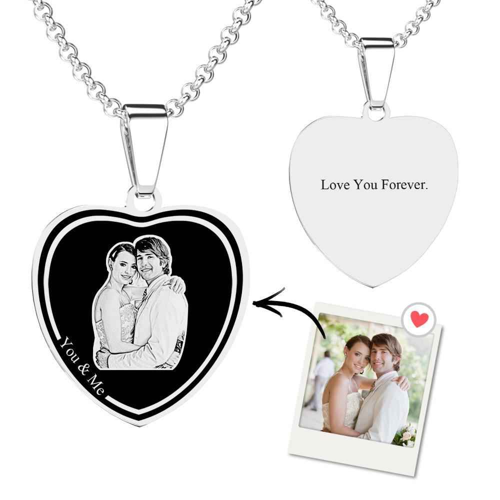 Custom Photo Engraved Necklace Heart Tag Gifts for Couple