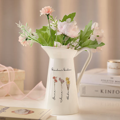 Personalised Birth Flower Ceramic Vase - Custom Home Decor Gift for Mum & Grandma
