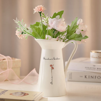 Personalised Birth Flower Ceramic Vase - Custom Home Decor Gift for Mum & Grandma