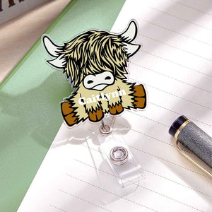 Personalized Highland Cow Badge Retractable Acrylic Badge Reel ID Clip Gift for Highland Cow Lovers