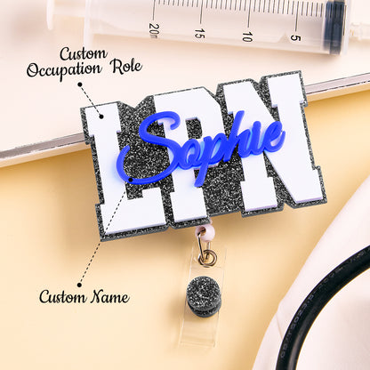 Personalised Glitter ID Badge Reel with Name - Custom Acrylic Badge Holder for Nurses & Doctors