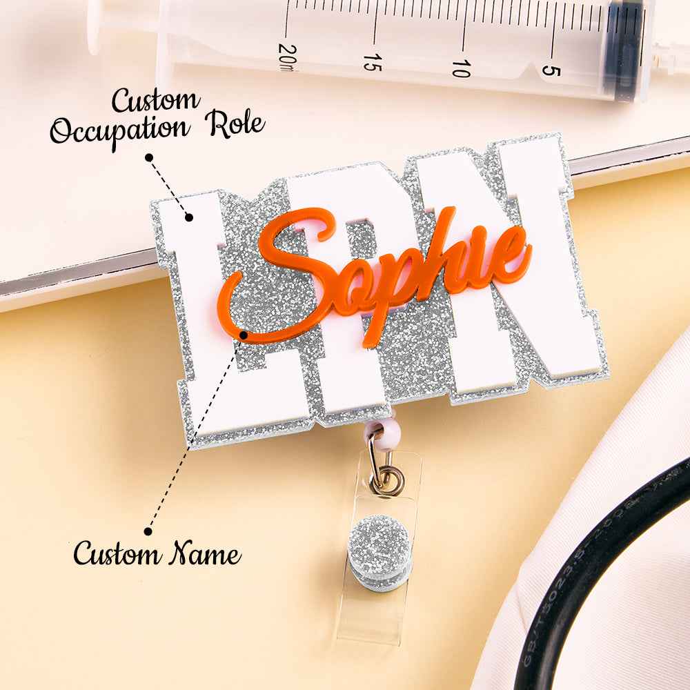 Personalized Glitter ID Badge Reel with Name Acrylic Badge Reel Gifts for Nurse Doctor