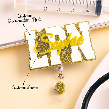 Personalised Glitter ID Badge Reel with Name - Custom Acrylic Badge Holder for Nurses & Doctors