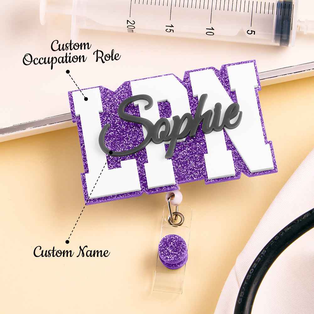Personalized Glitter ID Badge Reel with Name Acrylic Badge Reel Gifts for Nurse Doctor