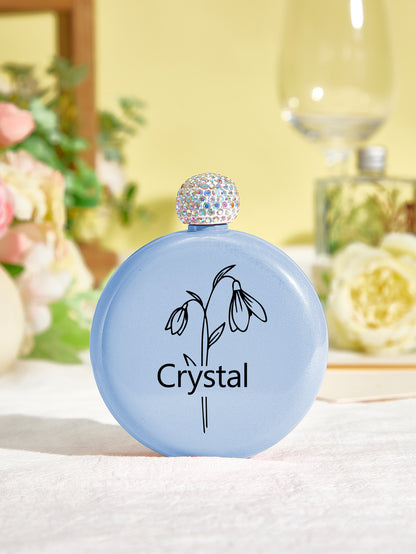 Personalised Birth Flower Name Glitter Flask - 5oz Engraved Gift for Her