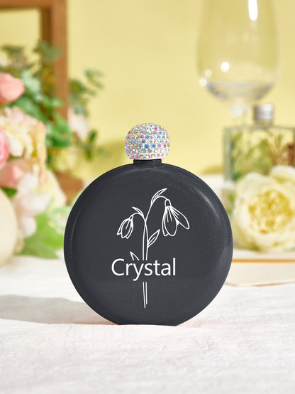 Personalised Birth Flower Name Glitter Flask - 5oz Engraved Gift for Her