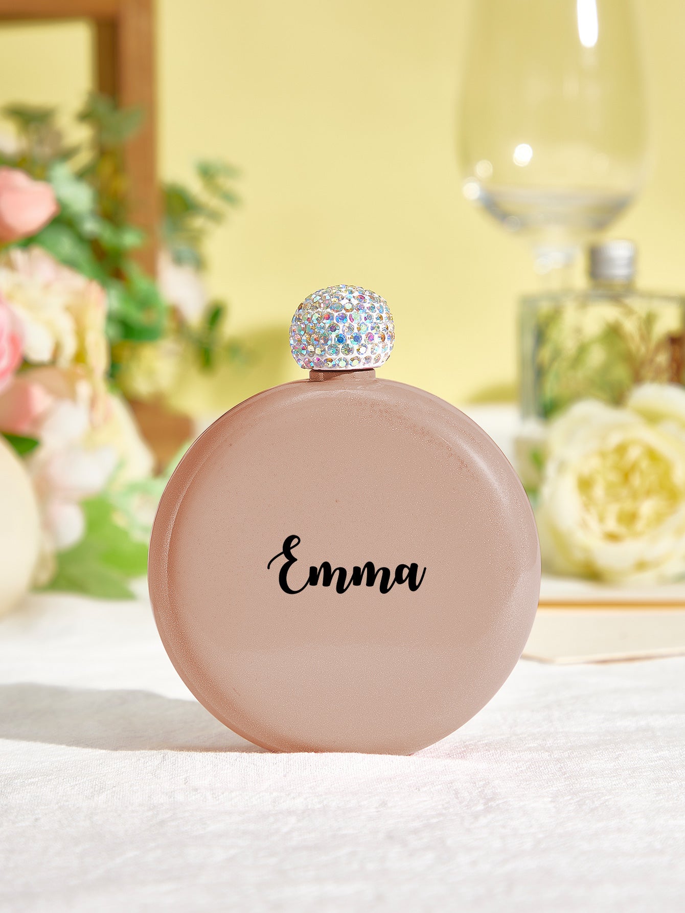 Personalised Round 5oz Glitter Flask with Name Engraving - Unique Birthday Gift for Her