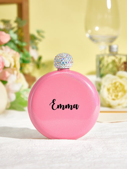 Personalised Round 5oz Glitter Flask with Name Engraving - Unique Birthday Gift for Her
