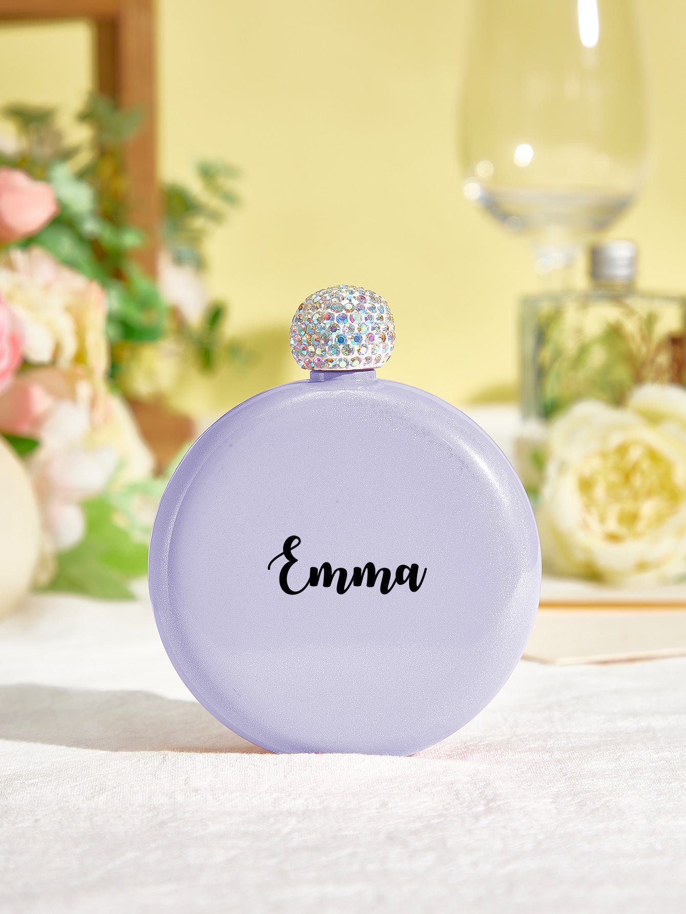 Personalised Round 5oz Glitter Flask with Name Engraving - Unique Birthday Gift for Her