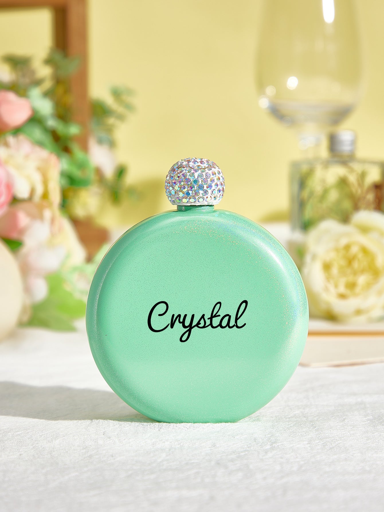 Personalised Round 5oz Glitter Flask with Name Engraving - Unique Birthday Gift for Her