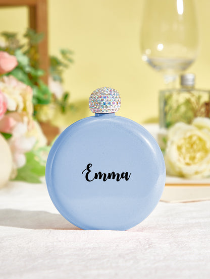 Personalised Round 5oz Glitter Flask with Name Engraving - Unique Birthday Gift for Her